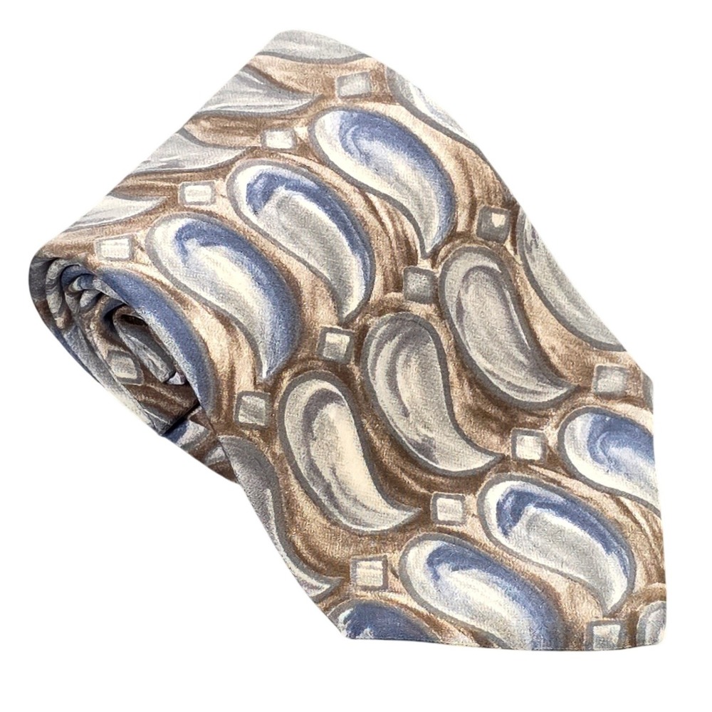 Vintage J.T. Beckett Paisley Silk Tie Men's Gray Blue Made in USA Italian Fabric